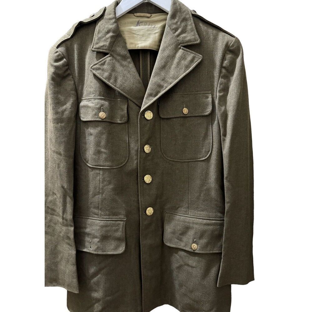 U.S. Military WWII Army Men's 39L  Olive Green Serge Wool Coat  40s Style Dress